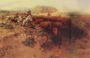 Charles M Russell The Buffalo hunt painting